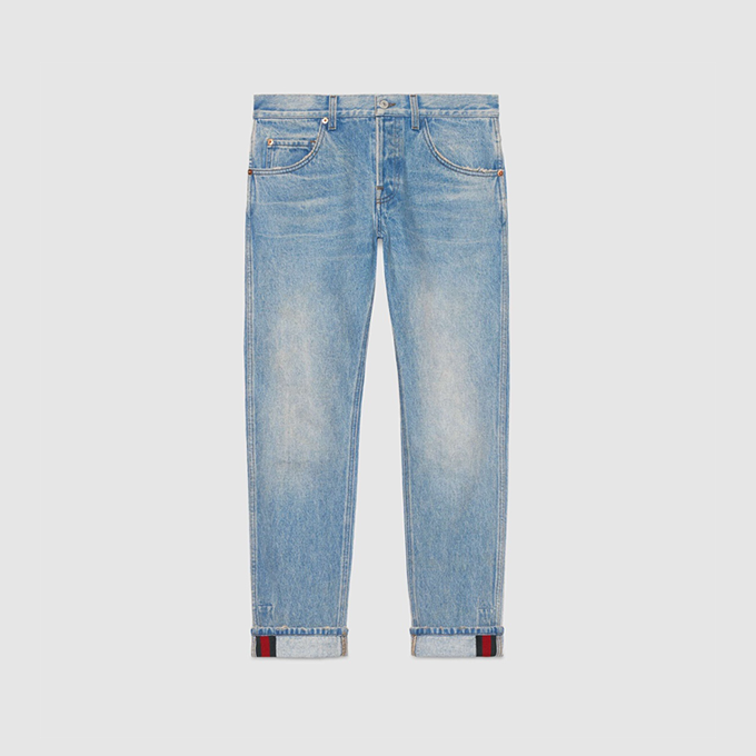 gucci tapered‑leg web cuff denim pants